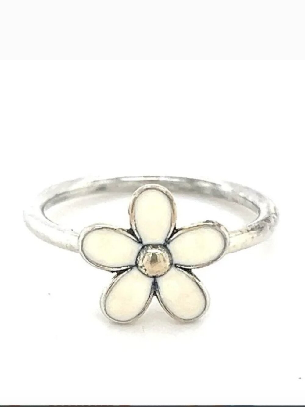 Authentic PANDORA Darling Daisies Ring Retired White Enamel Sterling Silver